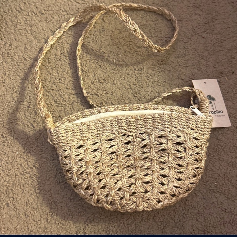 Tropiko Kultura Small Boho Straw Raffia Bag Hand Woven Shoulder Purse NWT